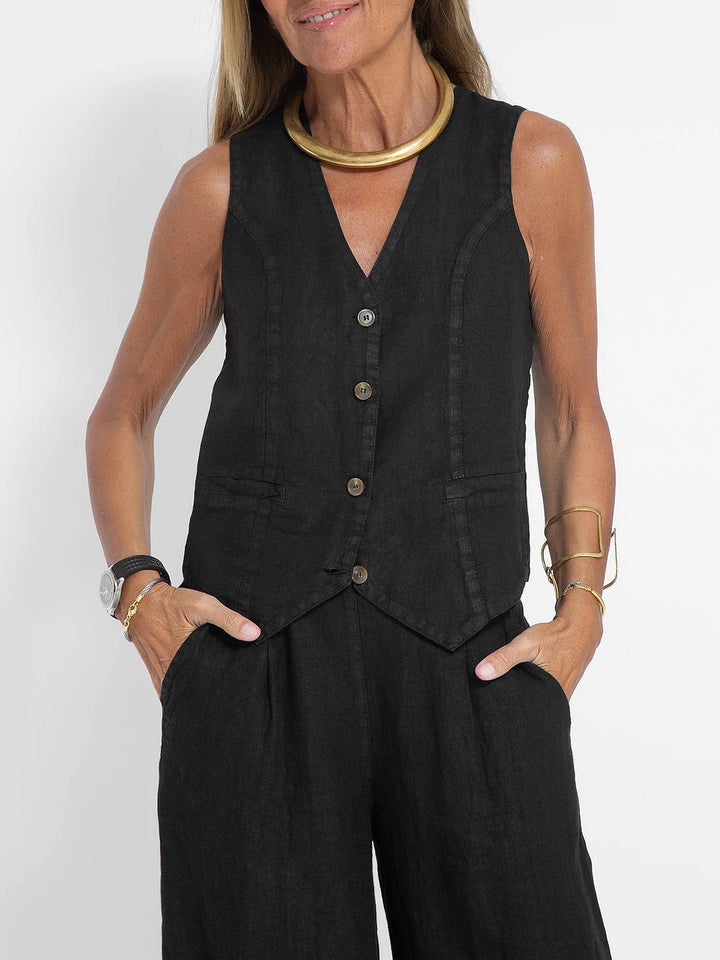 Lauren | Sleeveless V-Neck Vest & Wide-Leg Pants Set