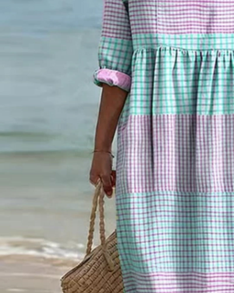 Dress Striped Color Block Loose