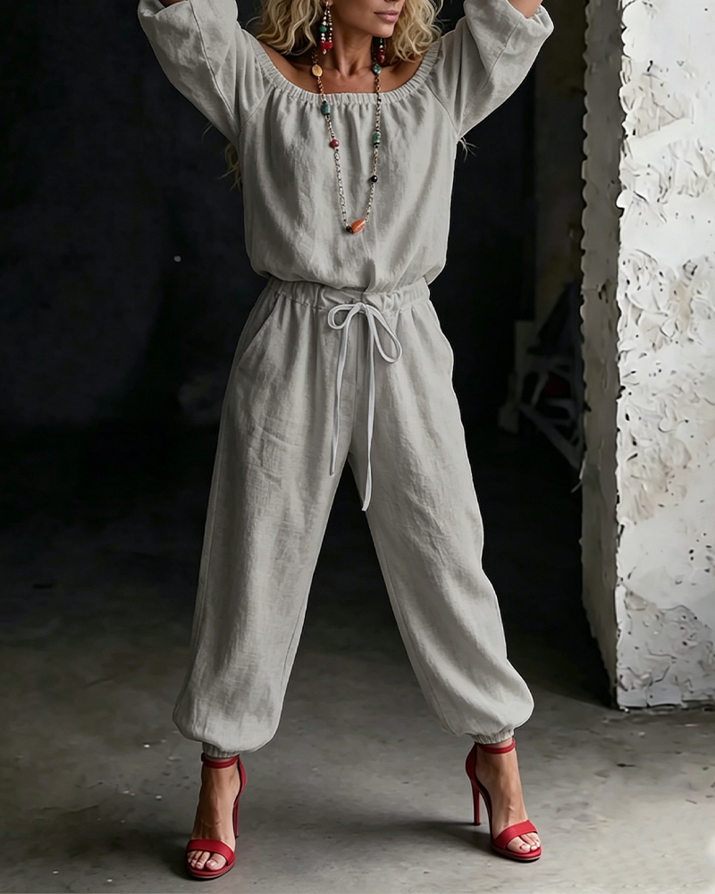 Off-Shoulder Jumpsuit with Fitted Waist