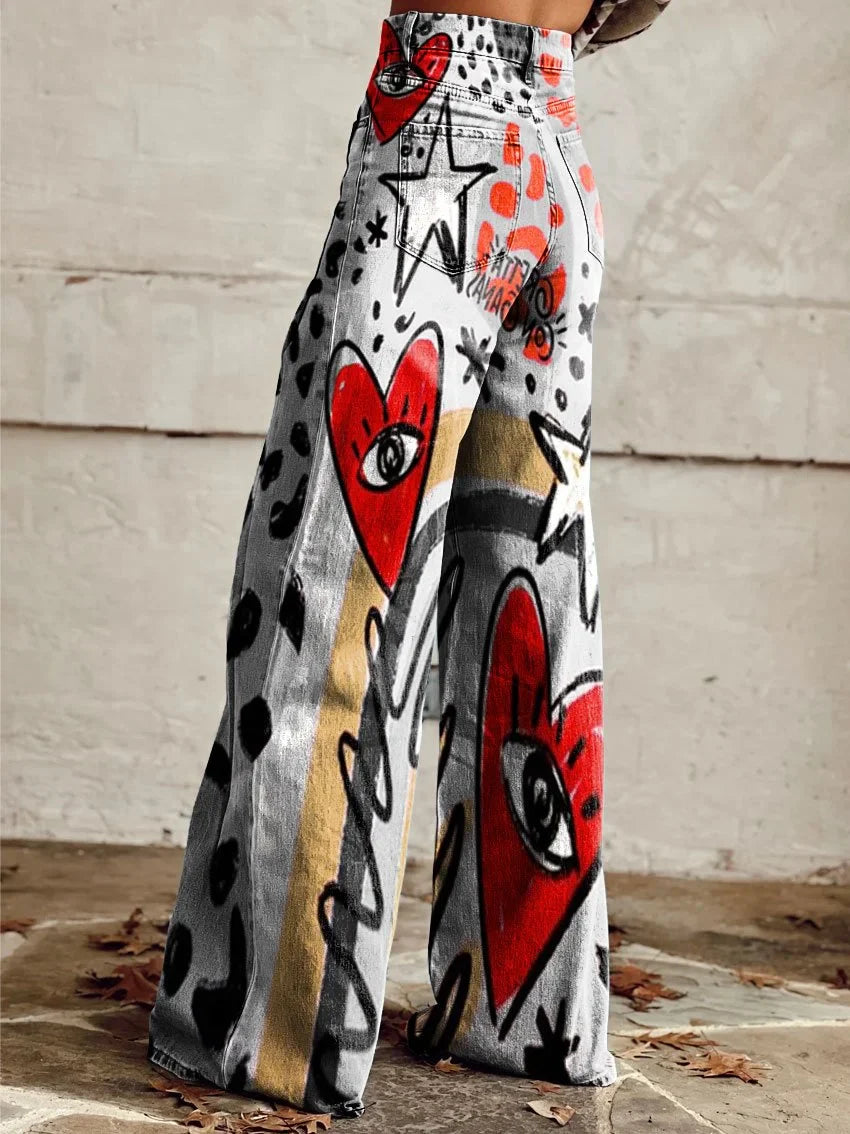 Victoria | Bold Artistic Pattern Wide-Leg Jeans