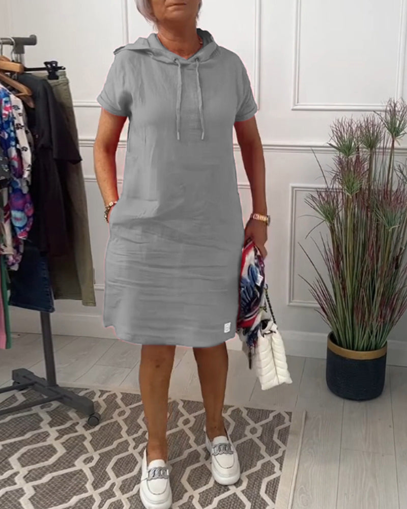 Casual Dress with Short Sleeves and Hood
