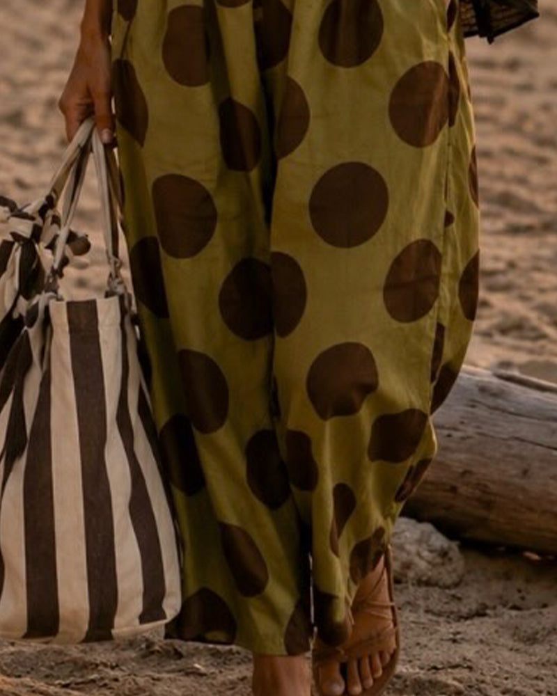 Set V-Neck Ruffle Top & Polka Dot Pants
