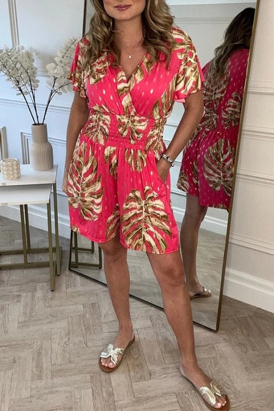 Jennifer | Tropical Print Wrap Romper