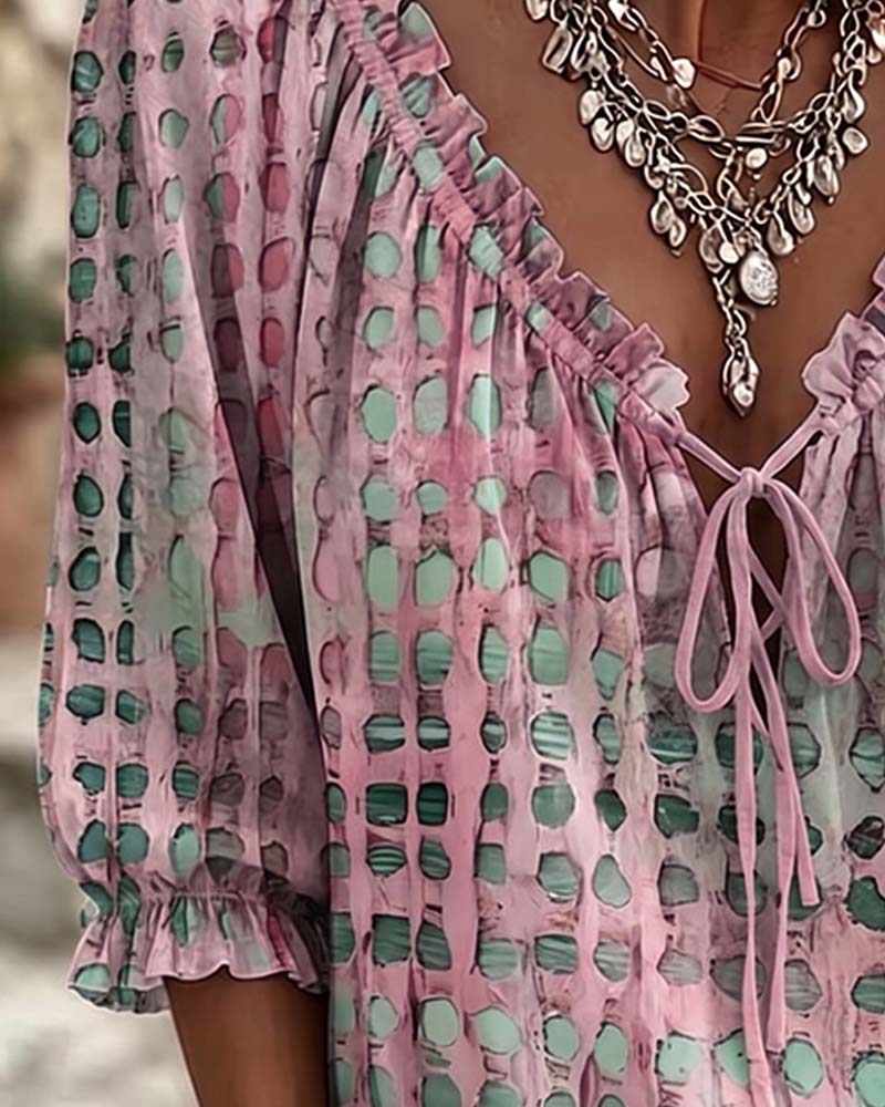 Blouse Polka Dot Pattern with Lacing