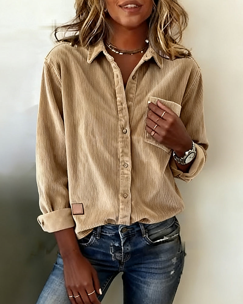 Trendy Corduroy Shirt with Lapels