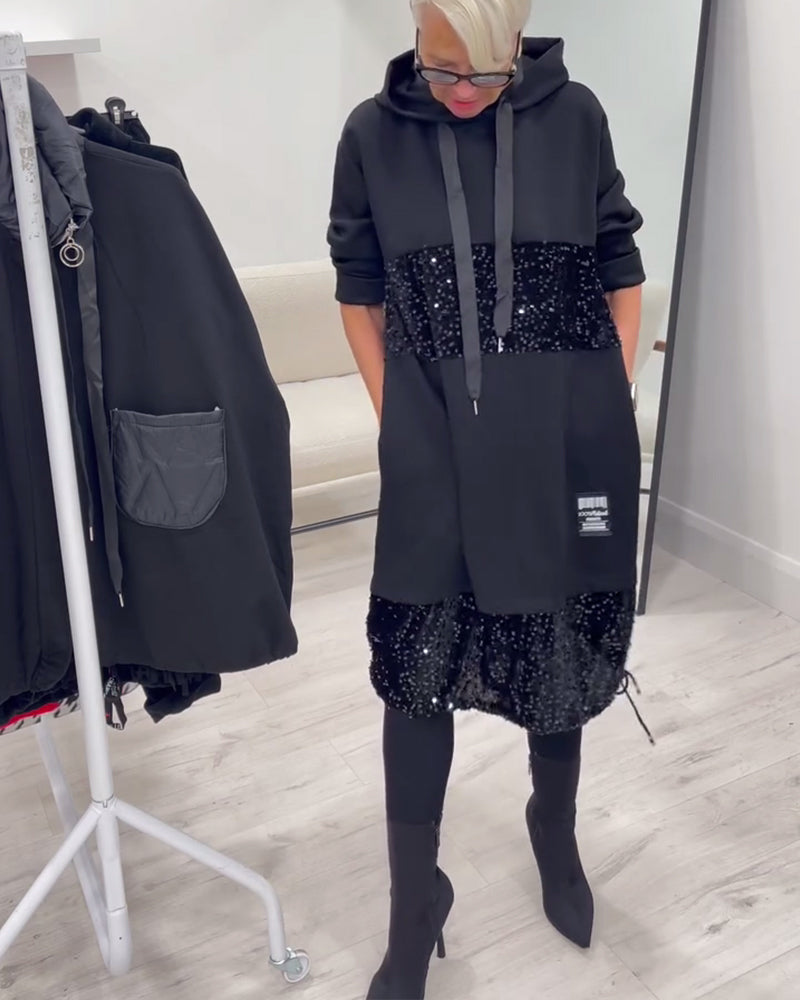 Trendy Hooded Dress with Patchwork