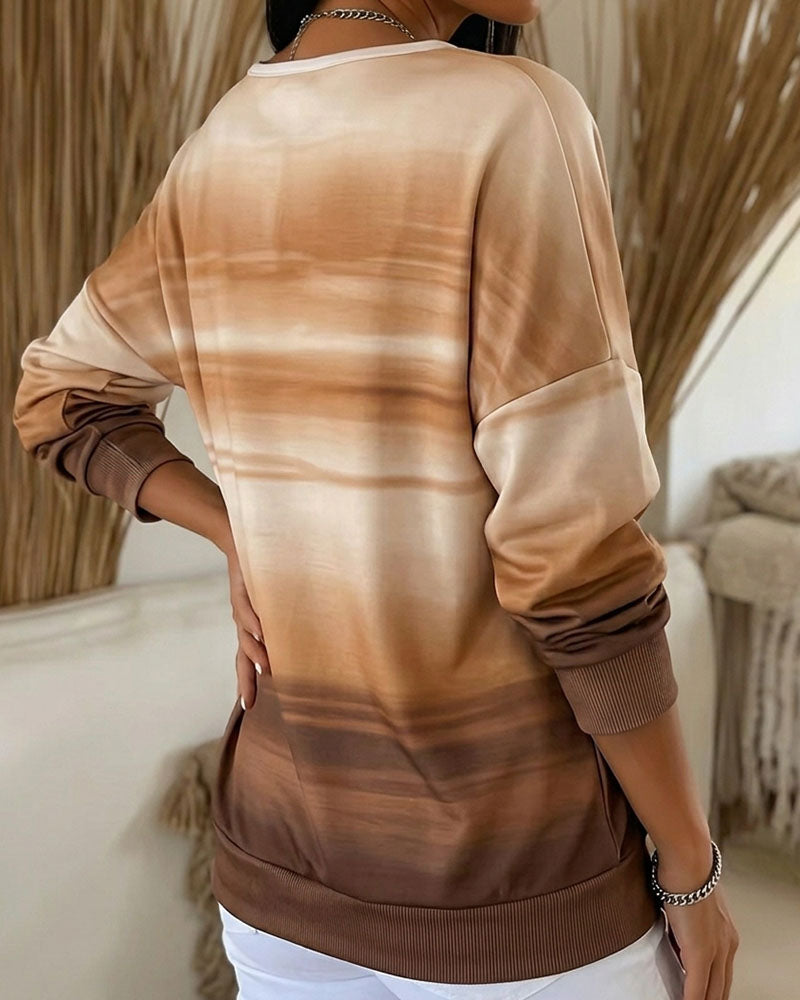 V-Neck Long Sleeve Ombre Sweatshirts