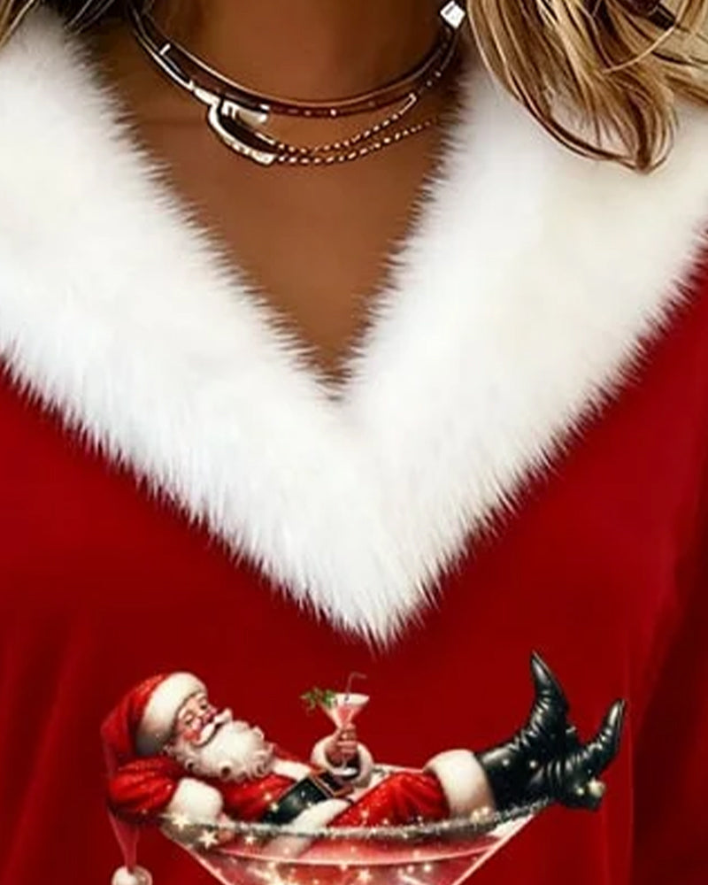 Top Plush Christmas Printed Long Sleeves