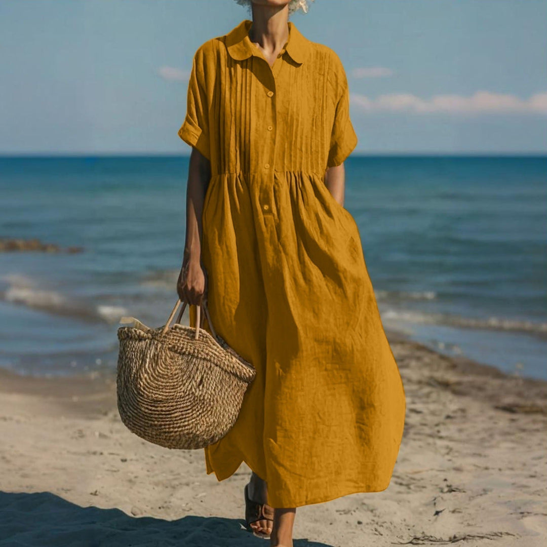 Rosemary | Pleated Collared Maxi Dress