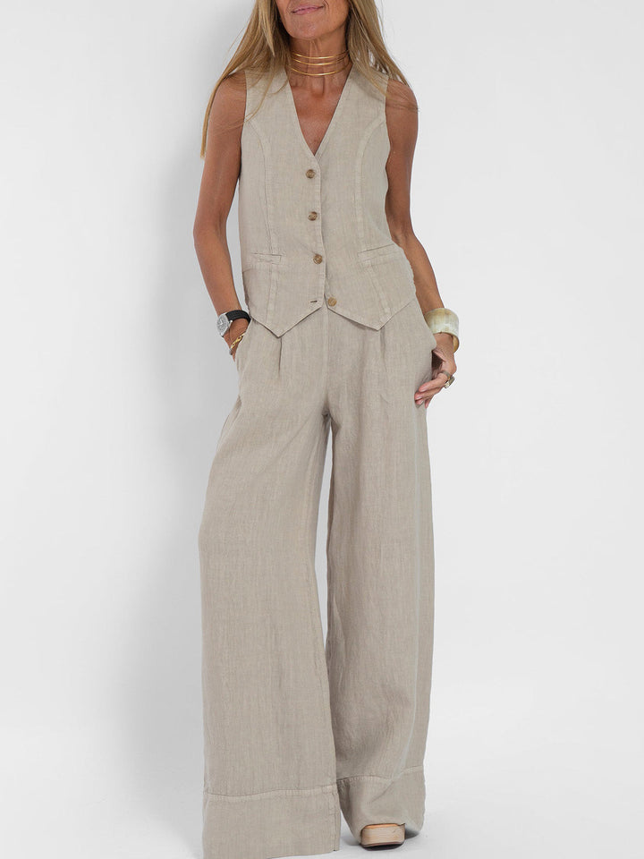 Lauren | Sleeveless V-Neck Vest & Wide-Leg Pants Set