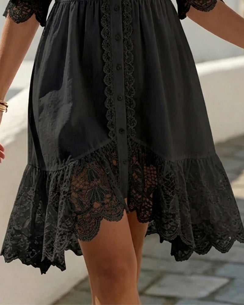 Puff Sleeve Lace Short Dress