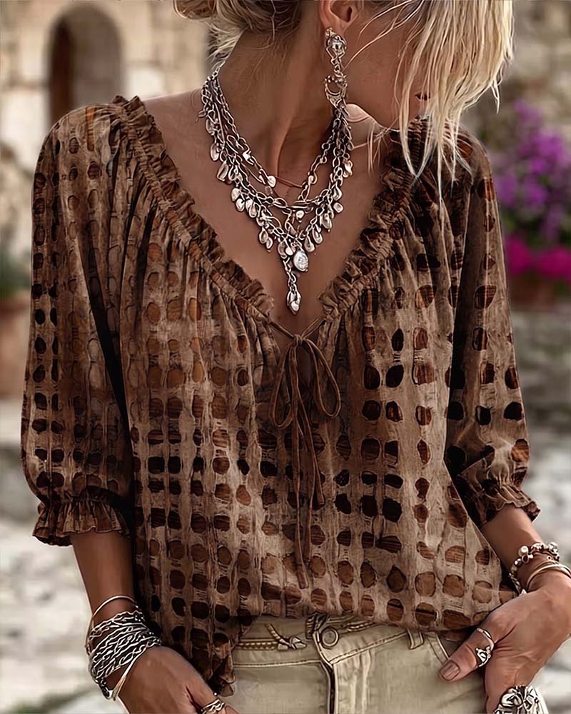 Blouse Polka Dot Pattern with Lacing