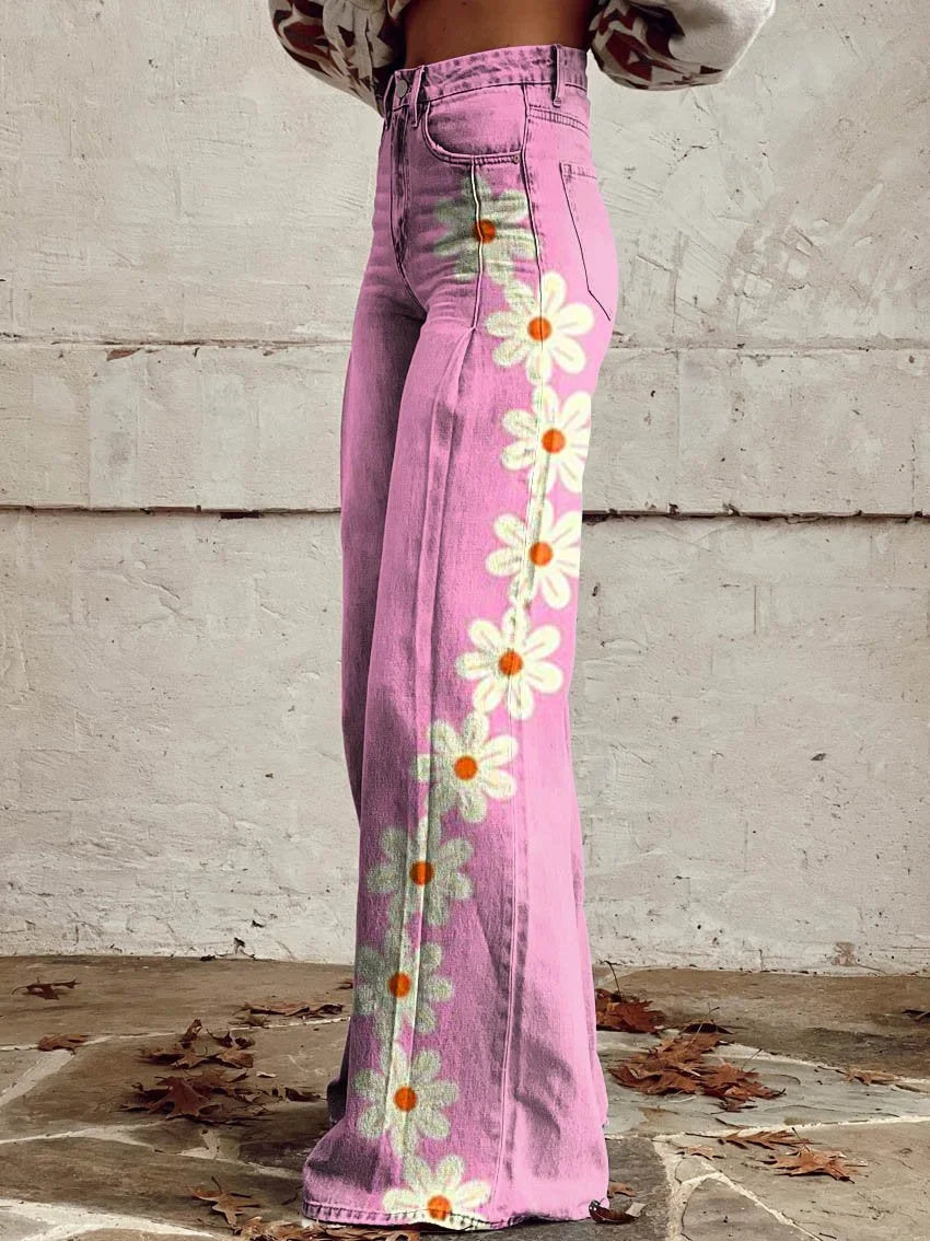 Bonnie | Wide-Leg Daisy Print Jeans