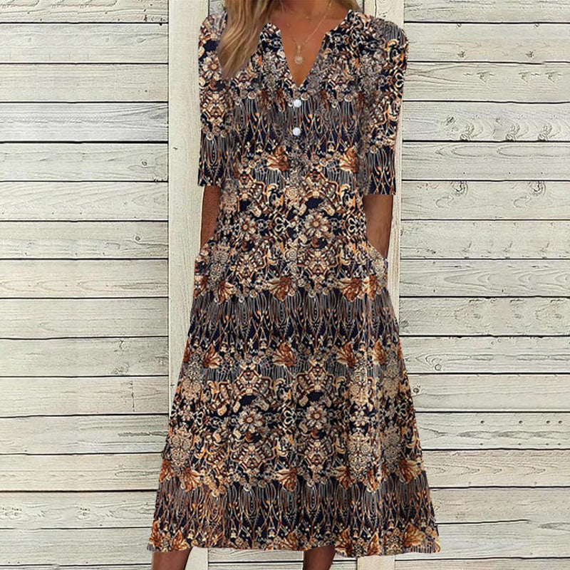 Alexa | Elegant Floral Button Midi Dress