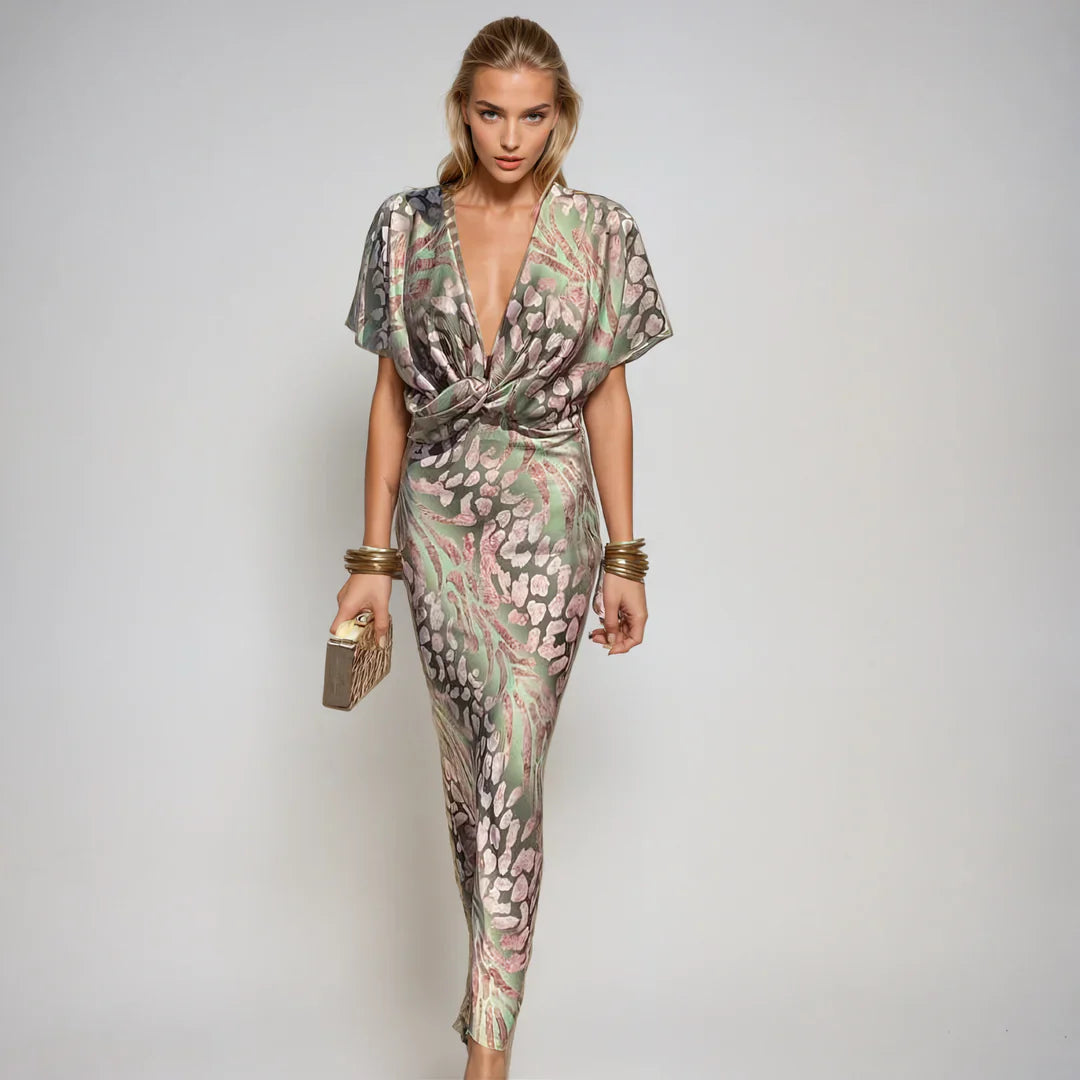 Bianca | Stylish Draped Satin Print Dress