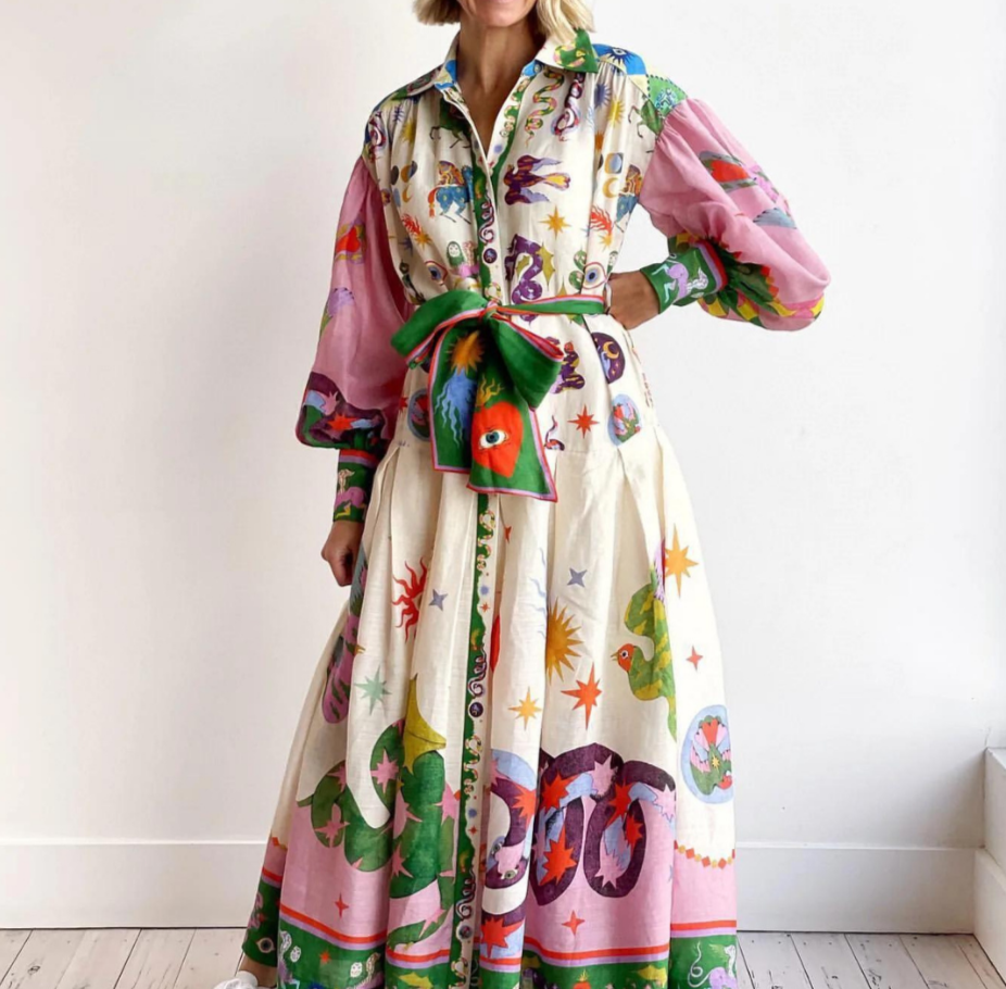 Brandy | Long Sleeve Printed Maxi Dress