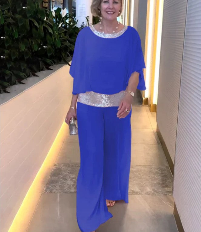 Elegant Two Piece Set with Sequins and Color Block Design