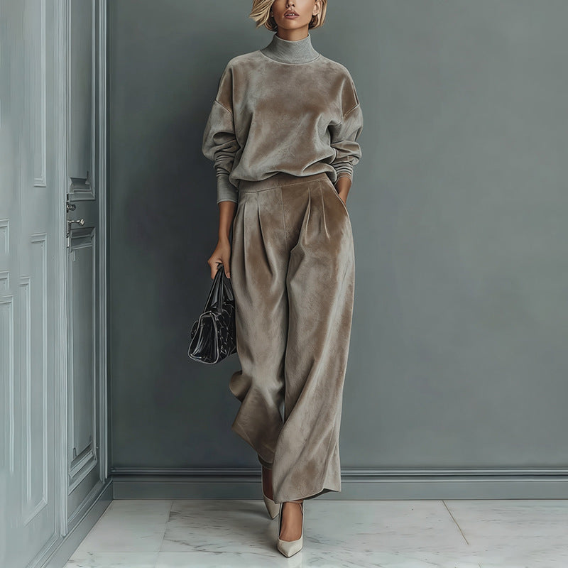 Women's Leisure Set Warm Top & Wide Pants 2 Piece