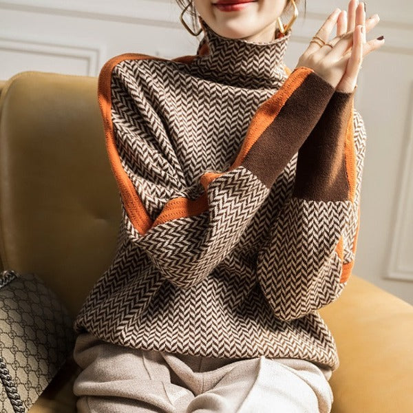 Malou™ | High Neck Sweater with Striking Contrast Stripes