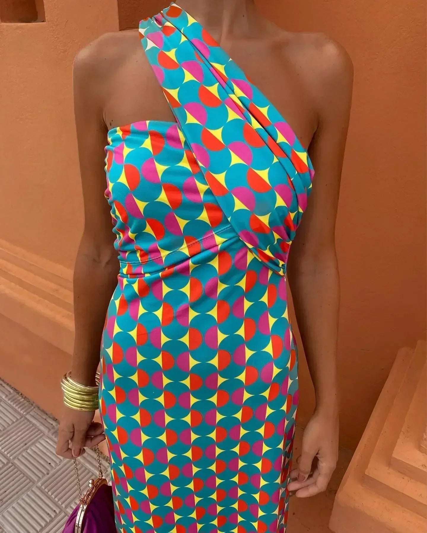 Alicia | Artistic One-Shoulder Midi Dress