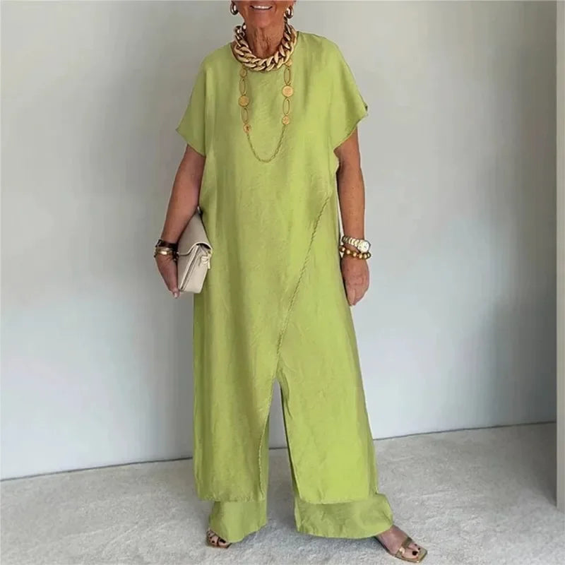 Aurenya™ | Set With Asymmetrical Tunic and Flowing Wide-Leg Pants