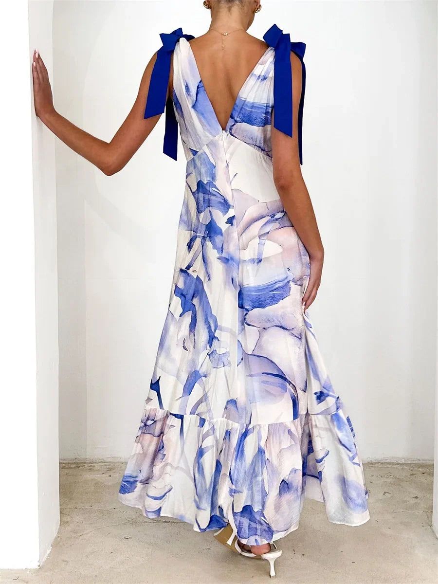 Alba | Back Tie V-Neck Maxi Dress