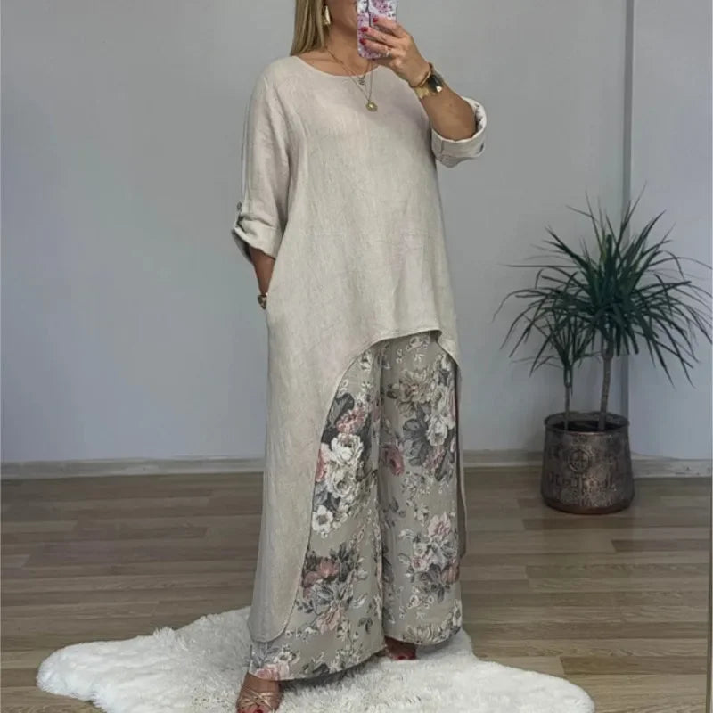 Botanique™ | Set with Long Blouse and Floral Print Pants, Artistic Style with Impeccable Fit!
