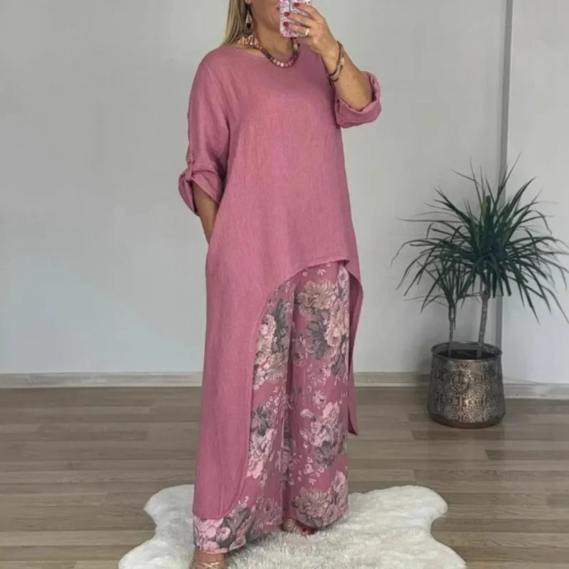 Botanique™ | Set with Long Blouse and Floral Print Pants, Artistic Style with Impeccable Fit!