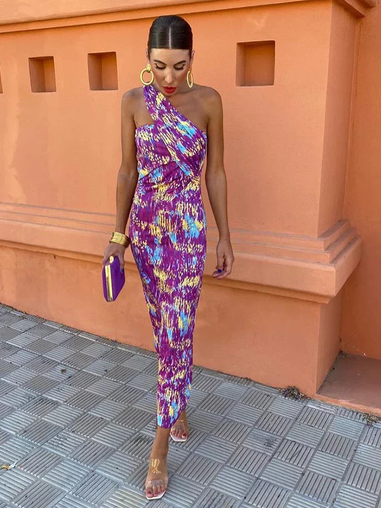 Alicia | Artistic One-Shoulder Midi Dress