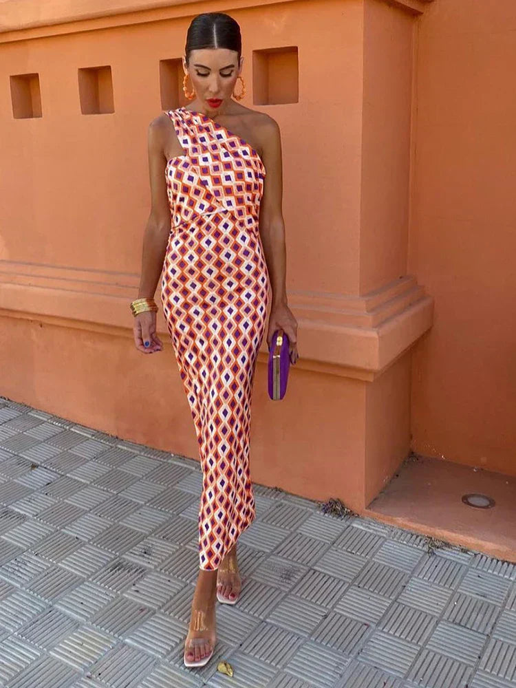 Alicia | Artistic One-Shoulder Midi Dress