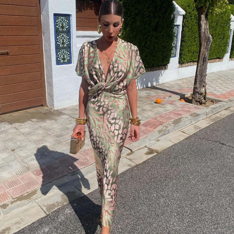 Bianca | Stylish Draped Satin Print Dress