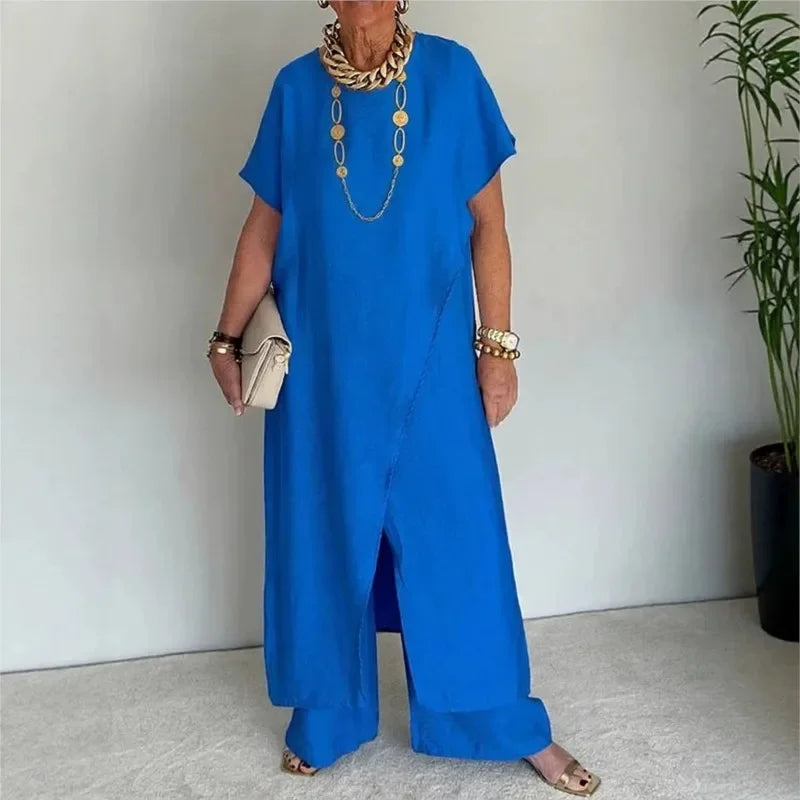 Aurenya™ | Set With Asymmetrical Tunic and Flowing Wide-Leg Pants