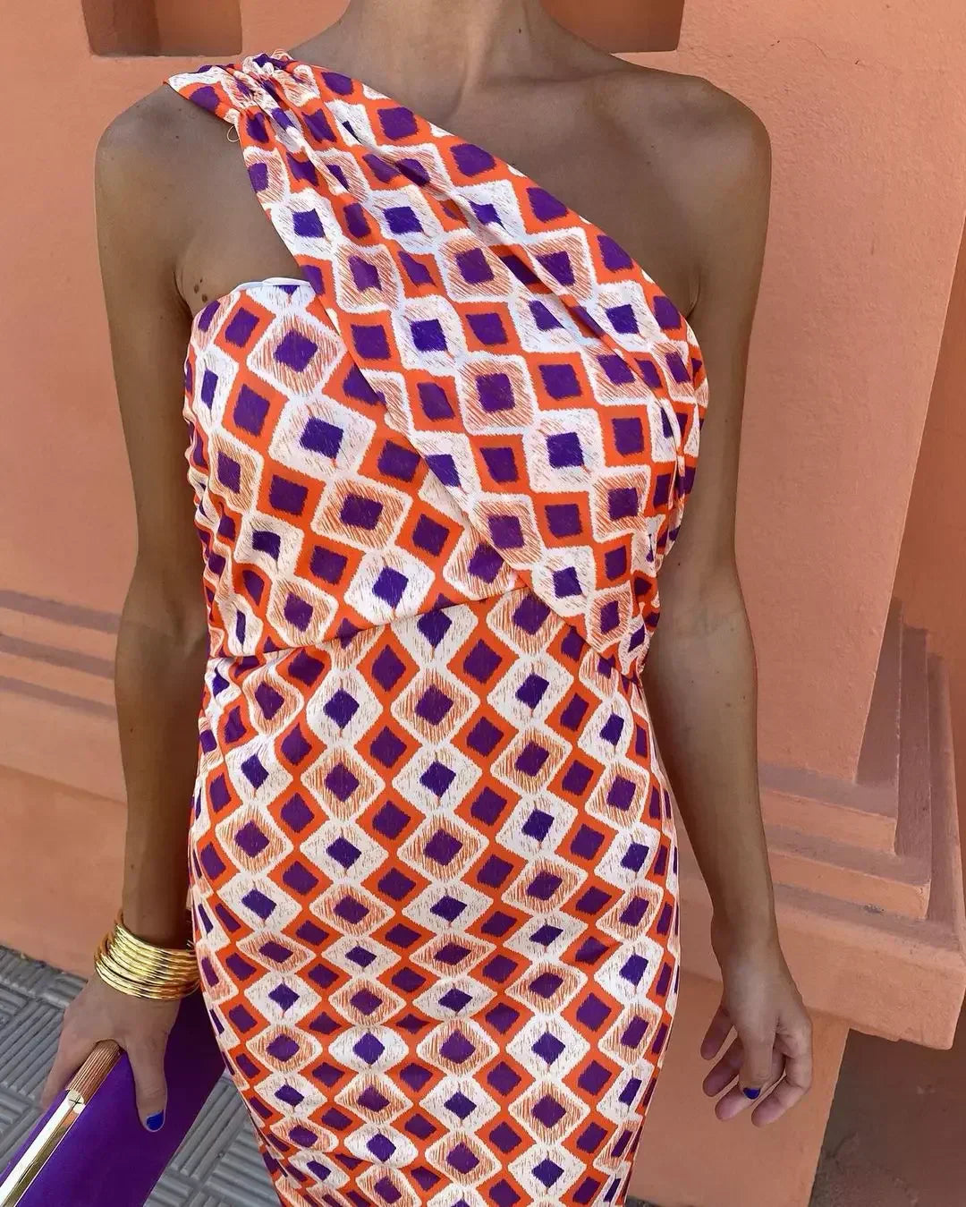 Alicia | Artistic One-Shoulder Midi Dress