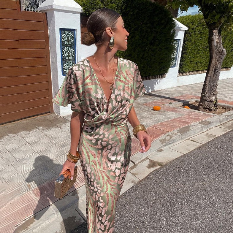 Bianca | Stylish Draped Satin Print Dress
