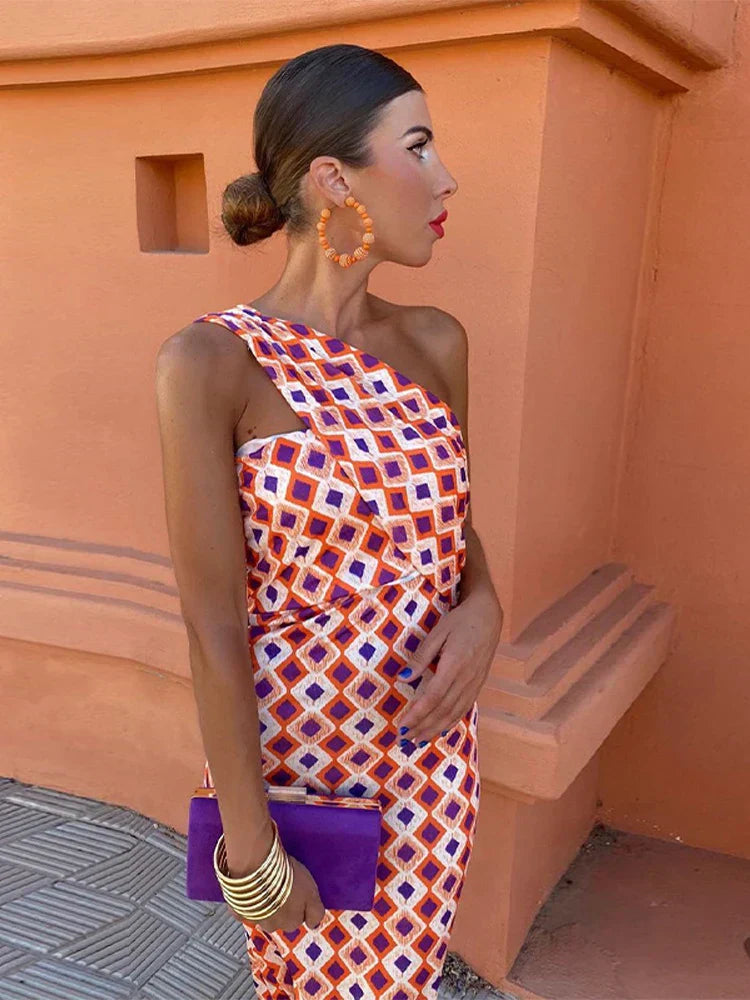 Alicia | Artistic One-Shoulder Midi Dress