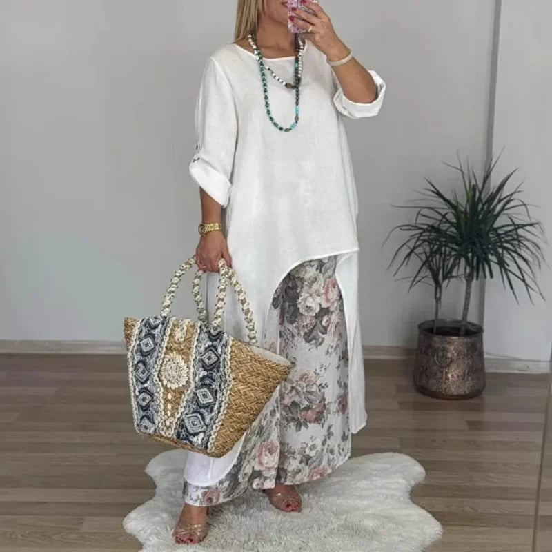 Botanique™ | Set with Long Blouse and Floral Print Pants, Artistic Style with Impeccable Fit!