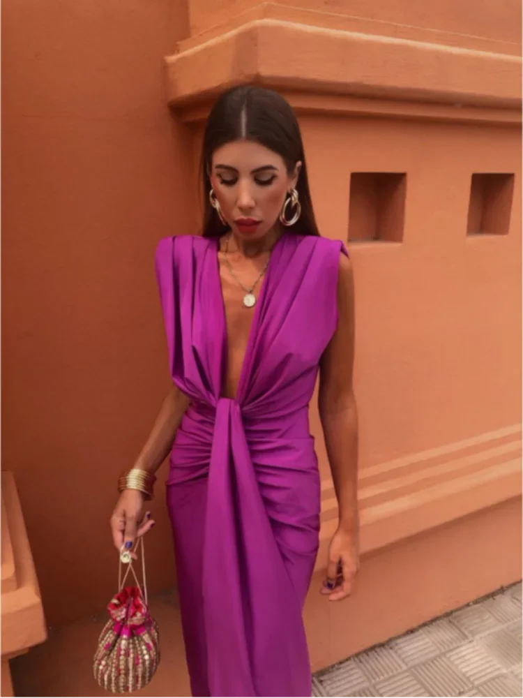 Holly | Draped Deep V Maxi Dress