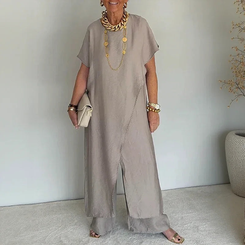 Aurenya™ | Set With Asymmetrical Tunic and Flowing Wide-Leg Pants