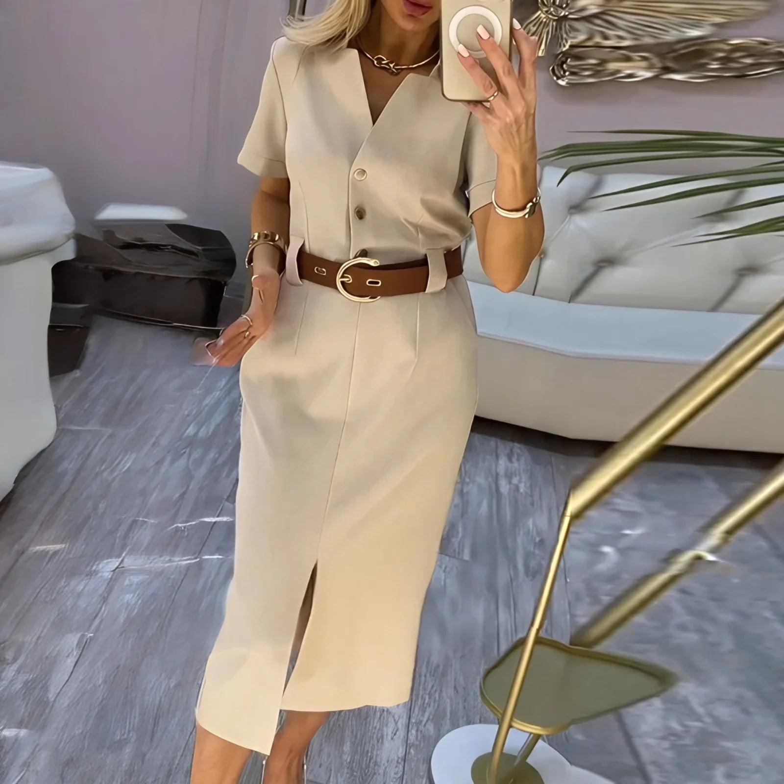 Maite™ | Midi Shirt Dress with an Elegant Front Slit