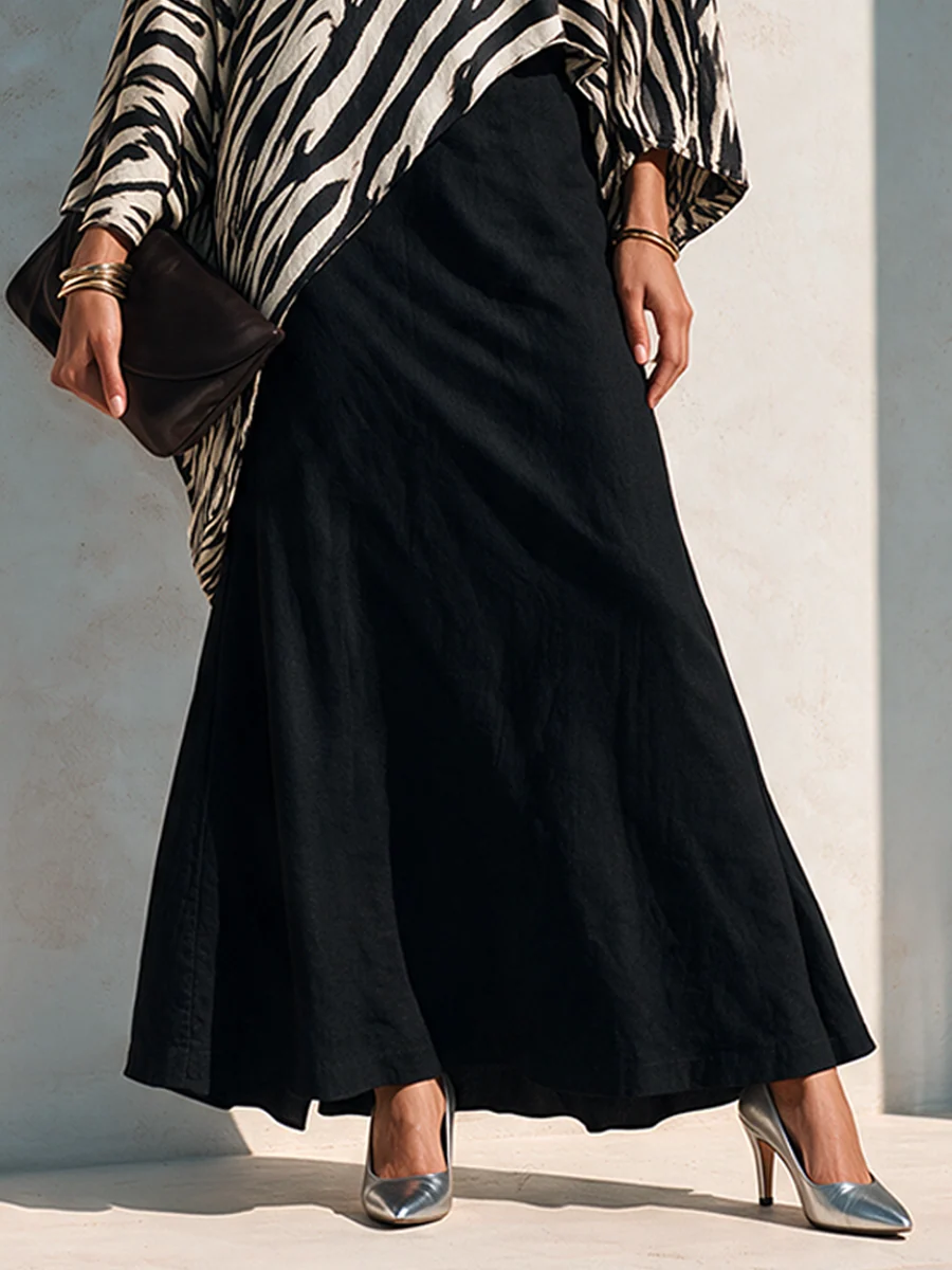 Black Zebra Asymmetrical Top And Black Drape Skirt Two-Piece Set