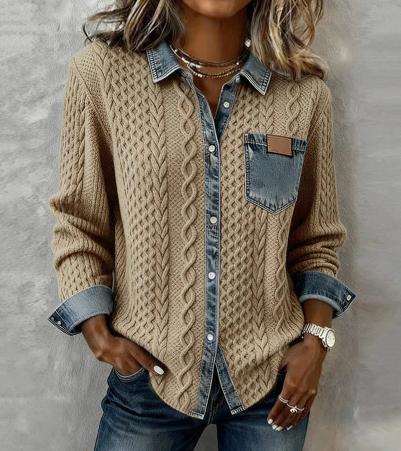 Ambra | Patchwork Knit Top with Denim Details