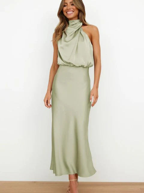 Addison| Halterneck Satin Midi Dress
