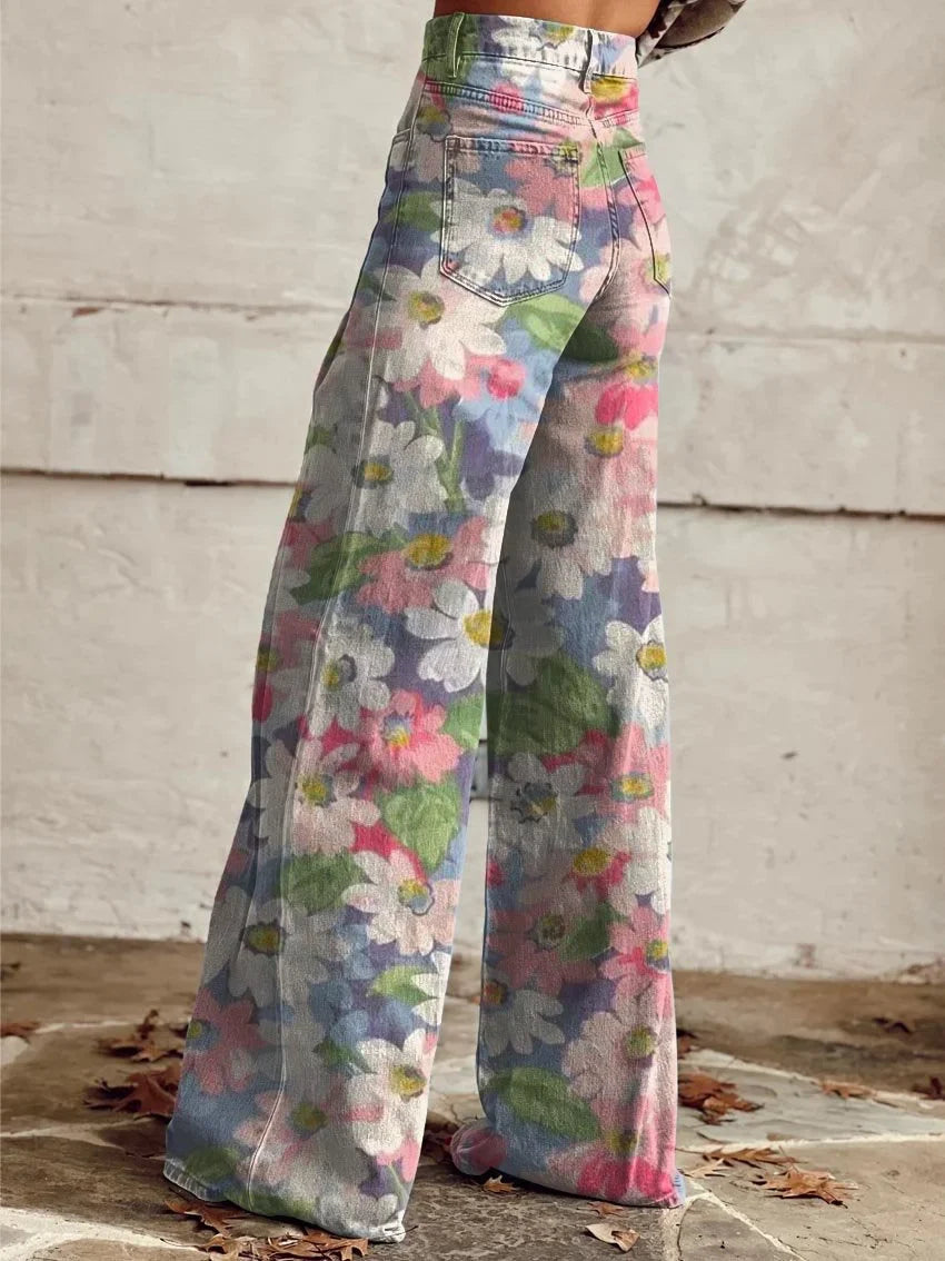 Bella | Floral Pattern Wide-Leg Jeans
