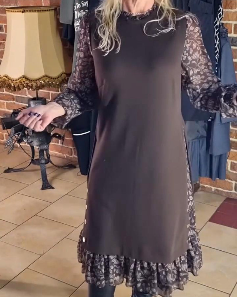 Round Neck Dress with Faux Two-Piece Effect