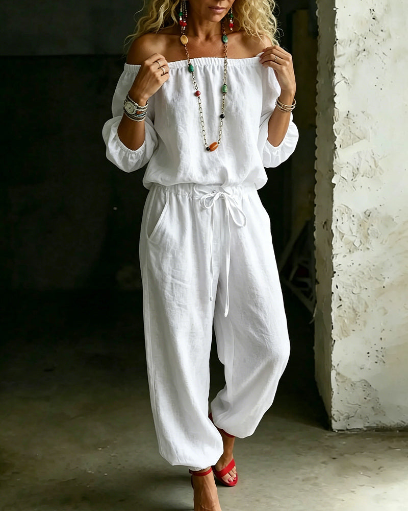 Off-Shoulder Jumpsuit with Fitted Waist