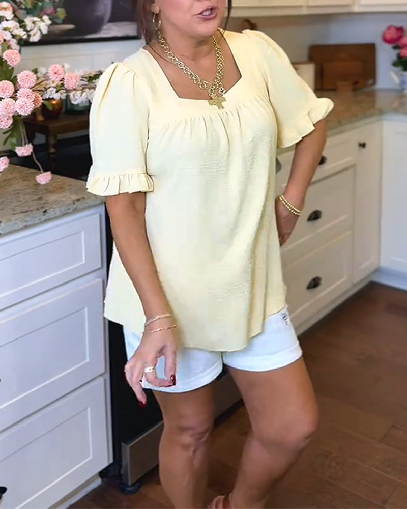 Blouse Square Neck Ruffled Sleeve