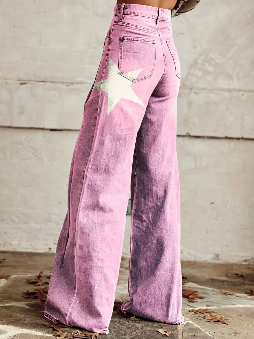 Holly | Star Print Wide-Leg Denim Pants