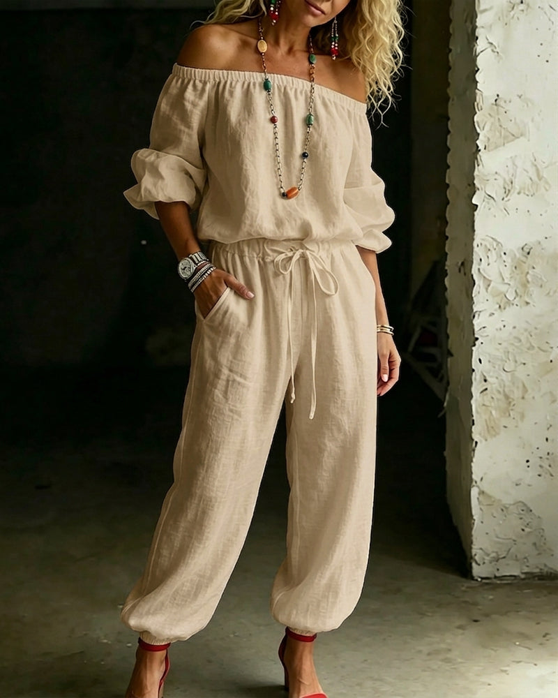 Off-Shoulder Jumpsuit with Fitted Waist