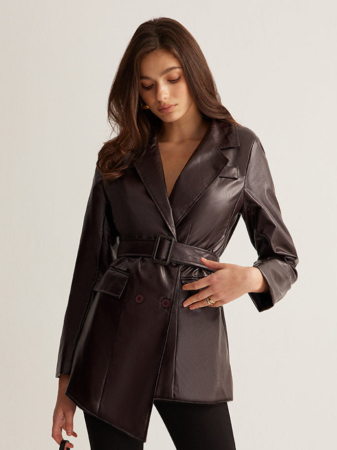 Amber | Belted Graceful Poised Leather Jacket