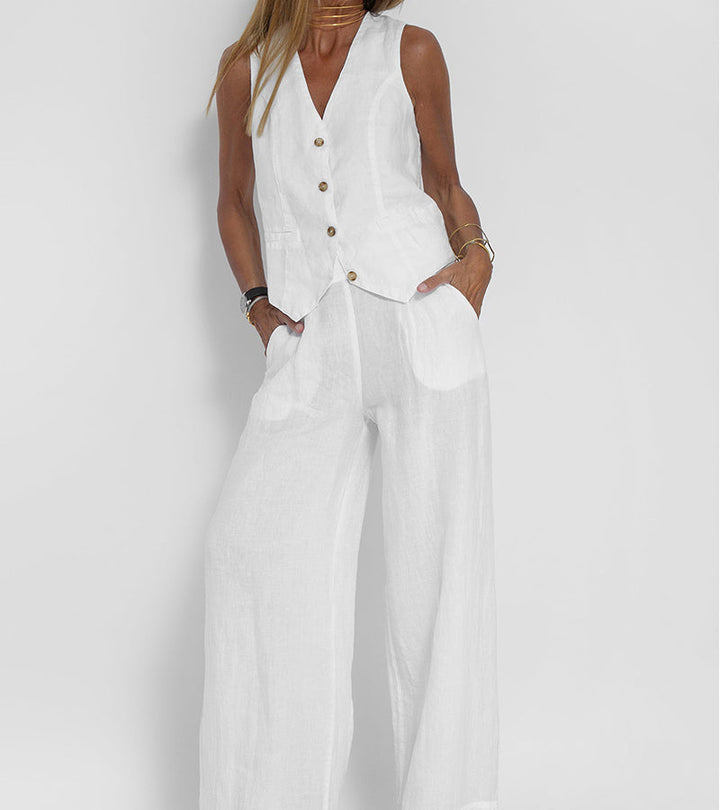 Lauren | Sleeveless V-Neck Vest & Wide-Leg Pants Set